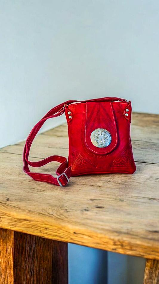 Handcrafted Leather Crossbody Bag – Deep Red