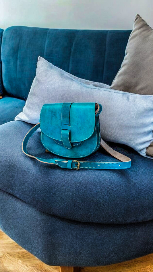 Handcrafted Leather Crossbody Bag – Ocean Blue