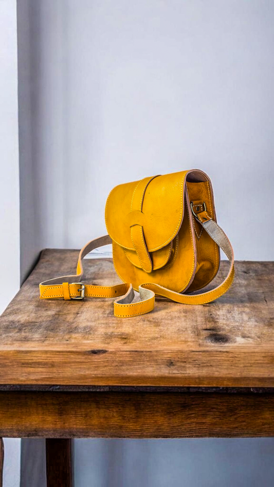 Handcrafted Leather Crossbody Bag – Mustard Yellow