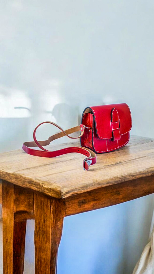 Handcrafted Leather Crossbody Bag – Ruby Red